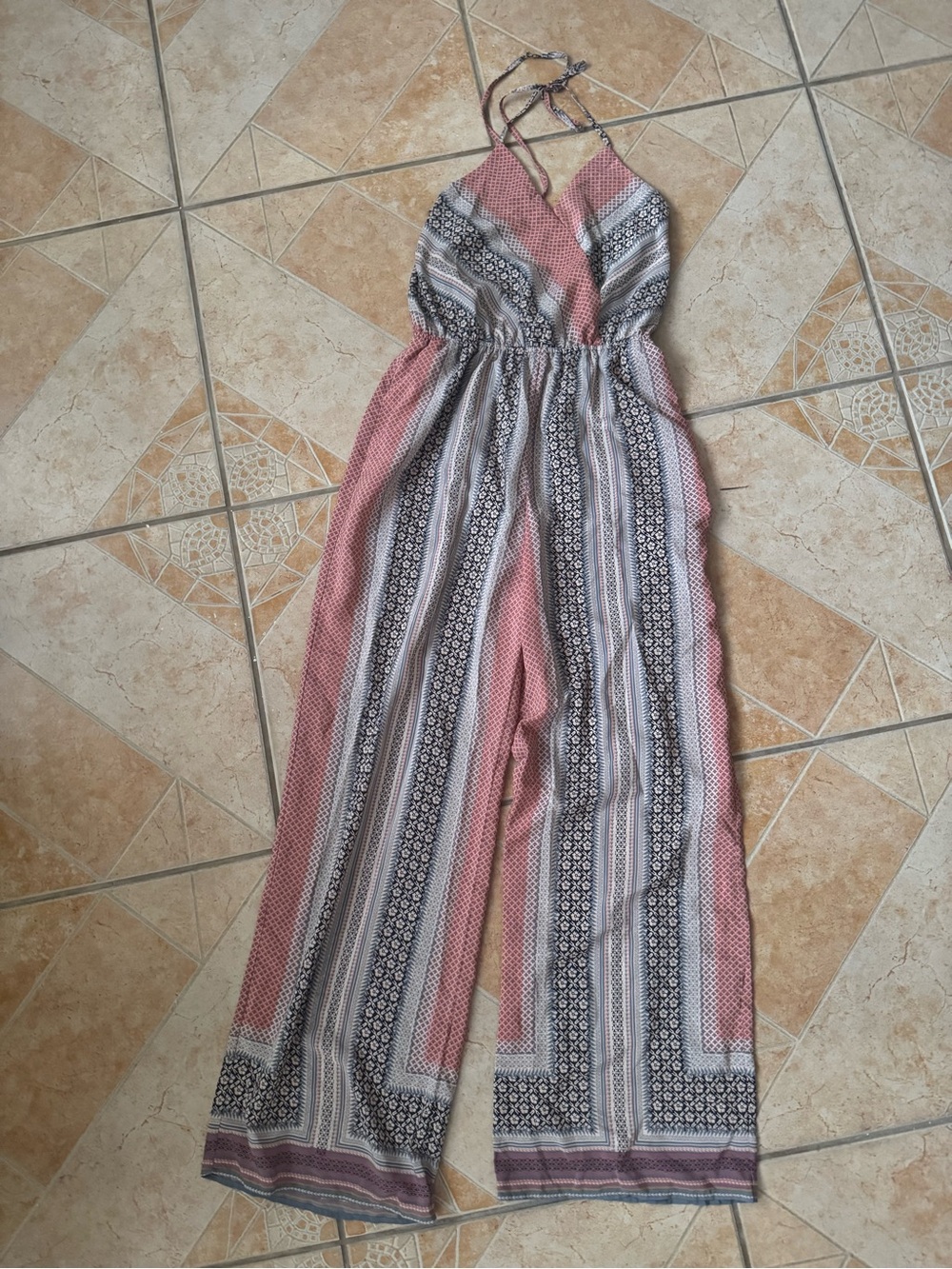 Fire Los Angeles Pink & Black Striped Halter Jumpsuit